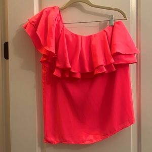 Hot Pink One Shoulder Ruffle Top 💕